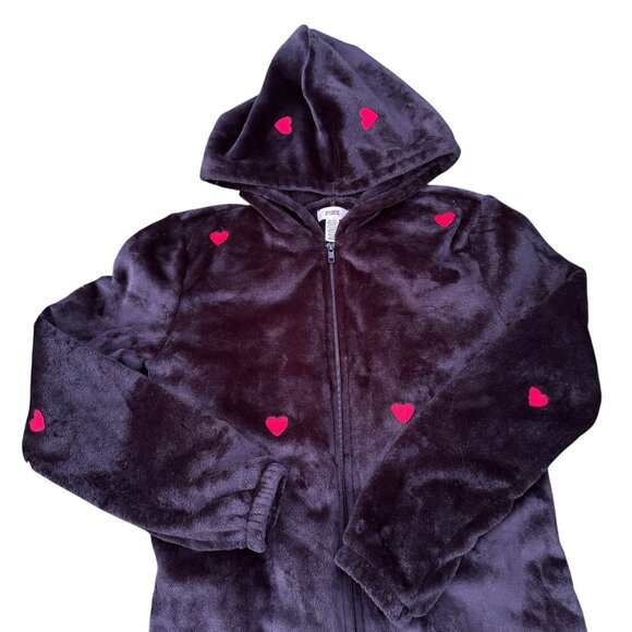 Like New PINK Victoria's Secret Hooded Red Heart Print Onesie in Black Size XS/S - Picture 10 of 10